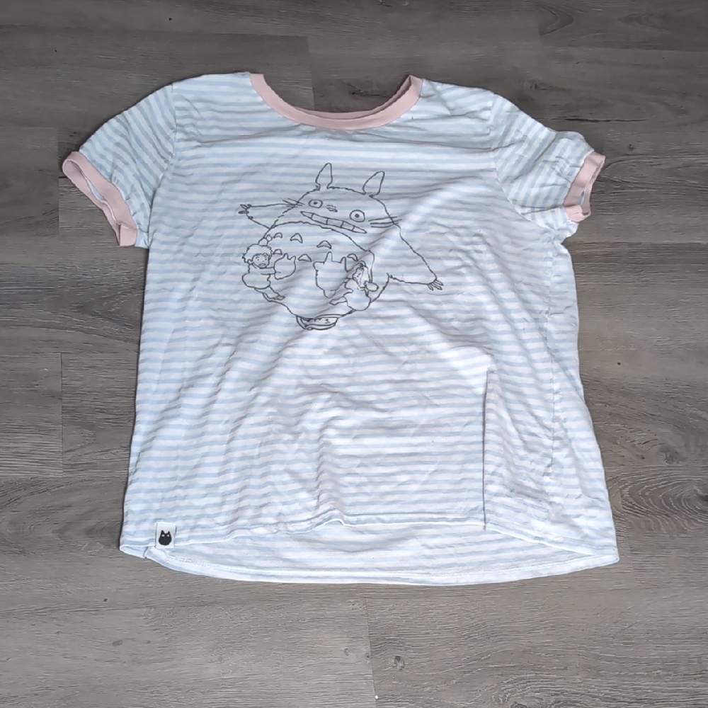 Striped White and Pink My Neighbor Totoro Shirt